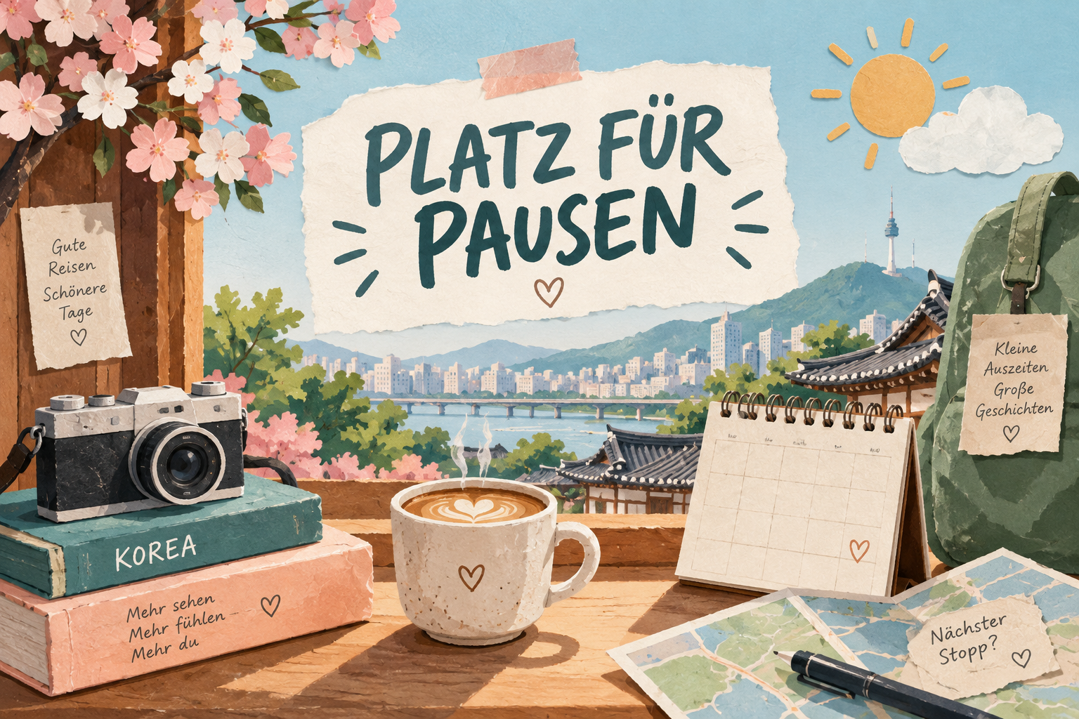 Notizbuch und Kaffee als Symbol für freie Zeit im Reiseplan