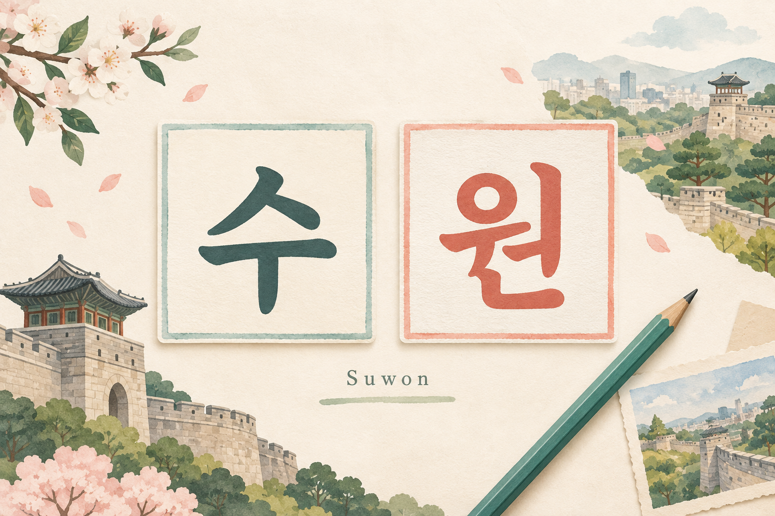 Hangeul lesen: die Silbenblöcke 수 und 원 für Suwon