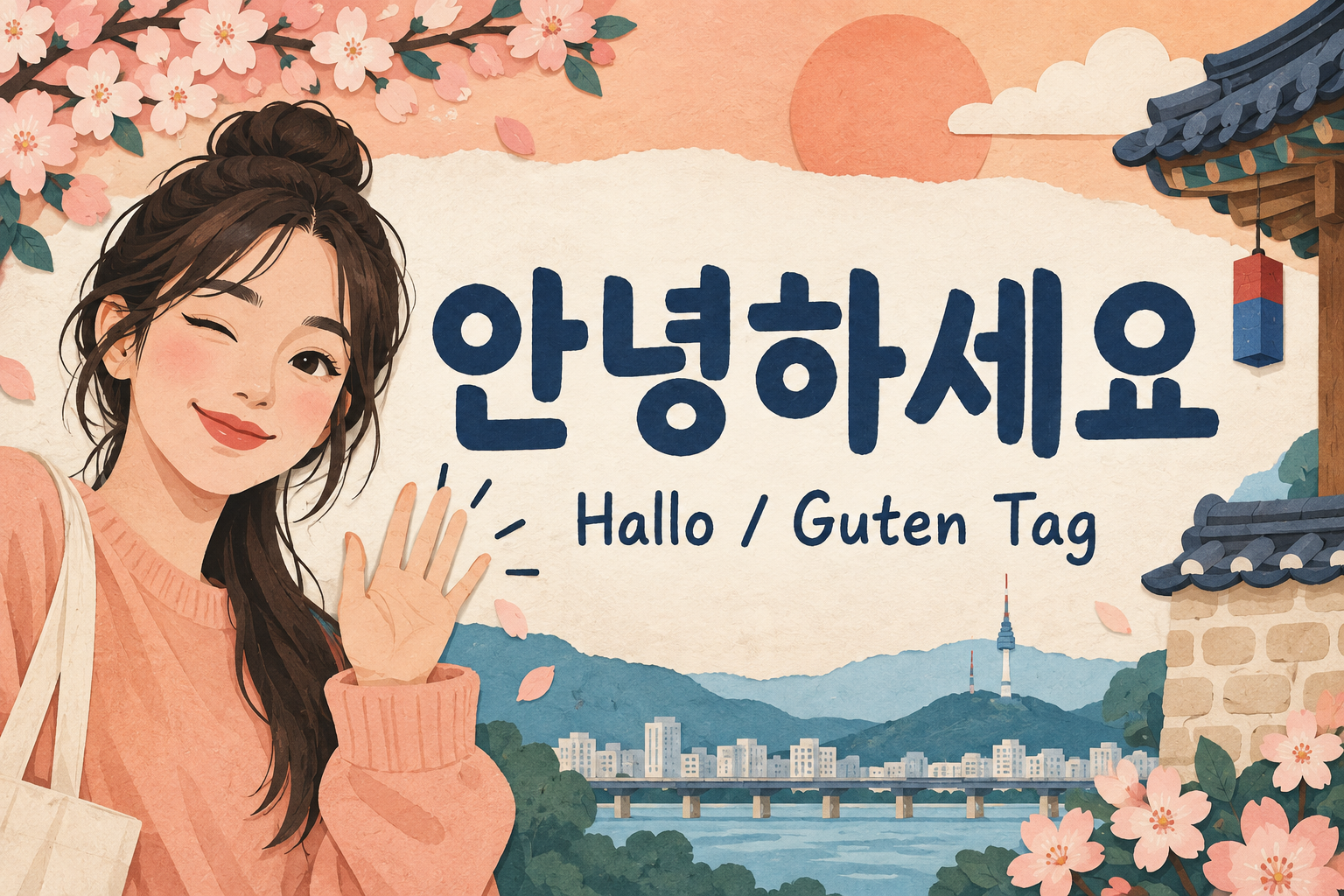 Koreanisch für die Reise: Lernkarte mit 안녕하세요 und Hallo