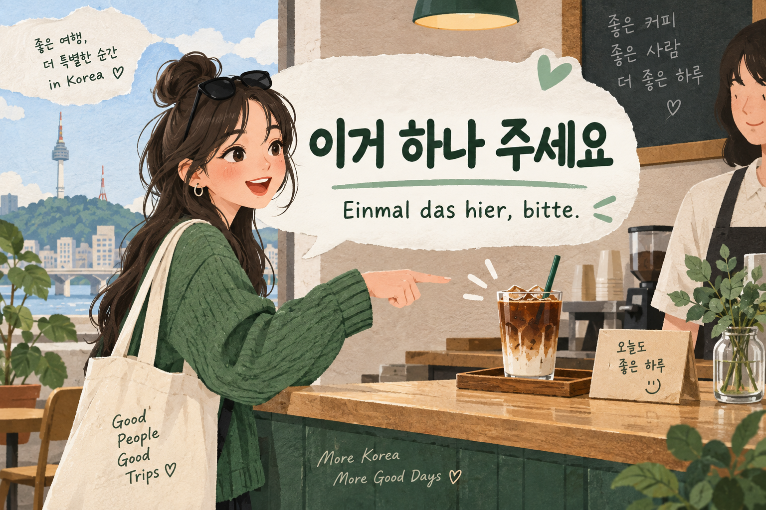 Lernkarte: 이거 하나 주세요 bedeutet Einmal das hier, bitte