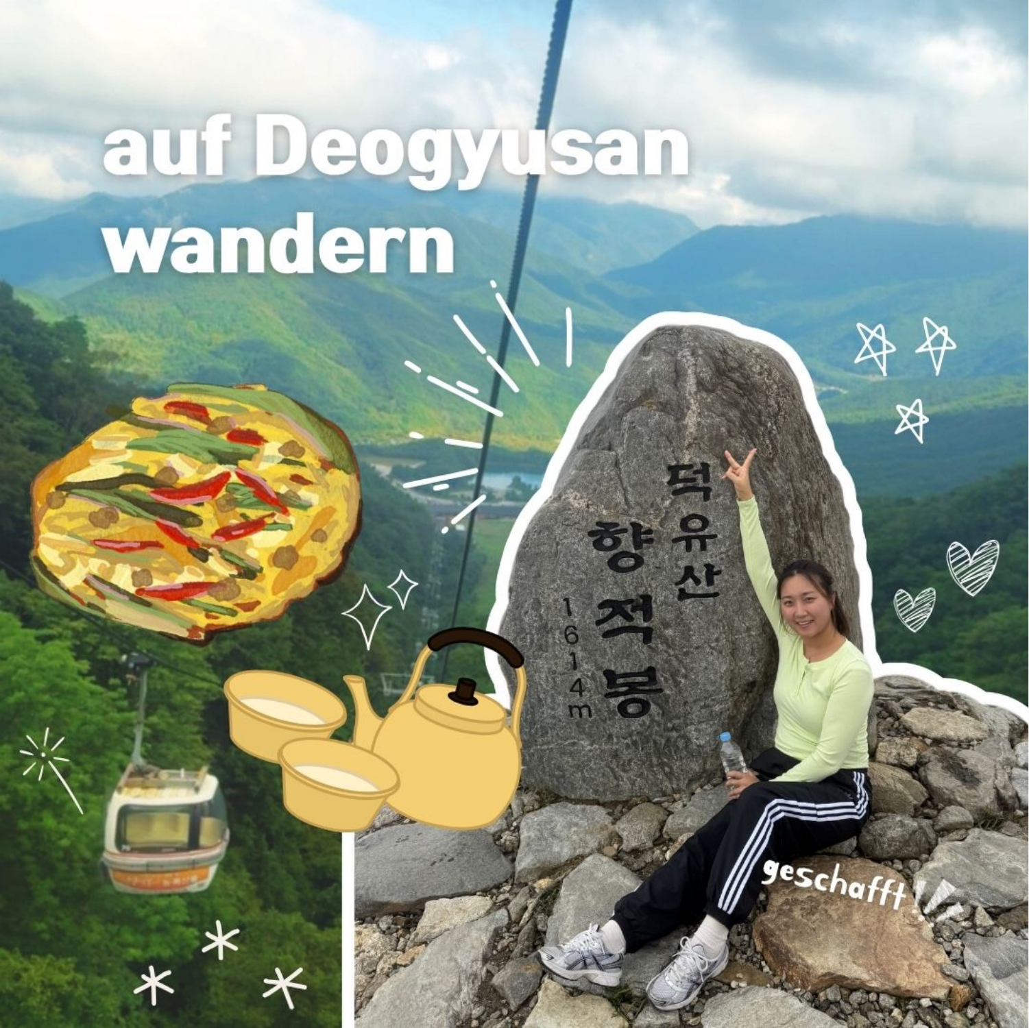 Deogyusan: mein Erinnerungsfoto am Gipfelstein des Hyangjeokbong