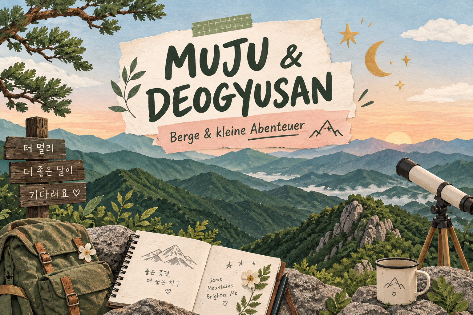 Deogyusan und Muju: illustrierte Reiseidee mit Bergen