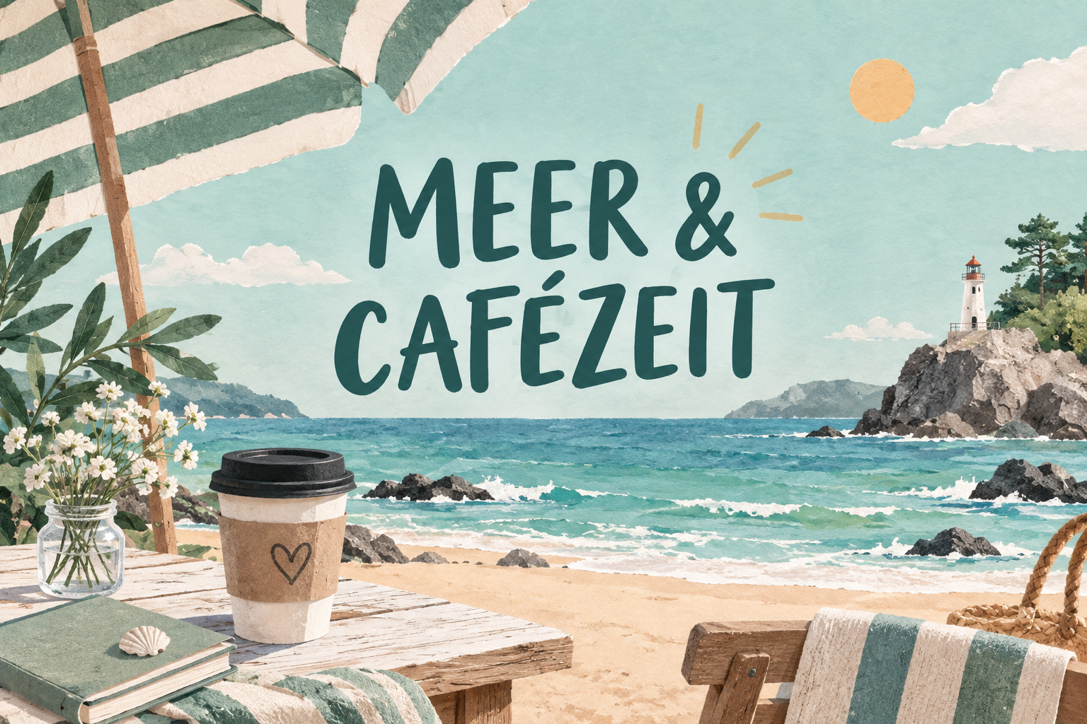 Korea-Reiseziele an der Küste: Strand und Café als Illustration