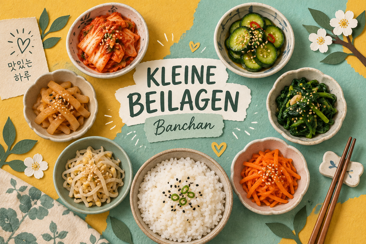 Kleine Beilagen beim Essen in einem koreanischen Restaurant