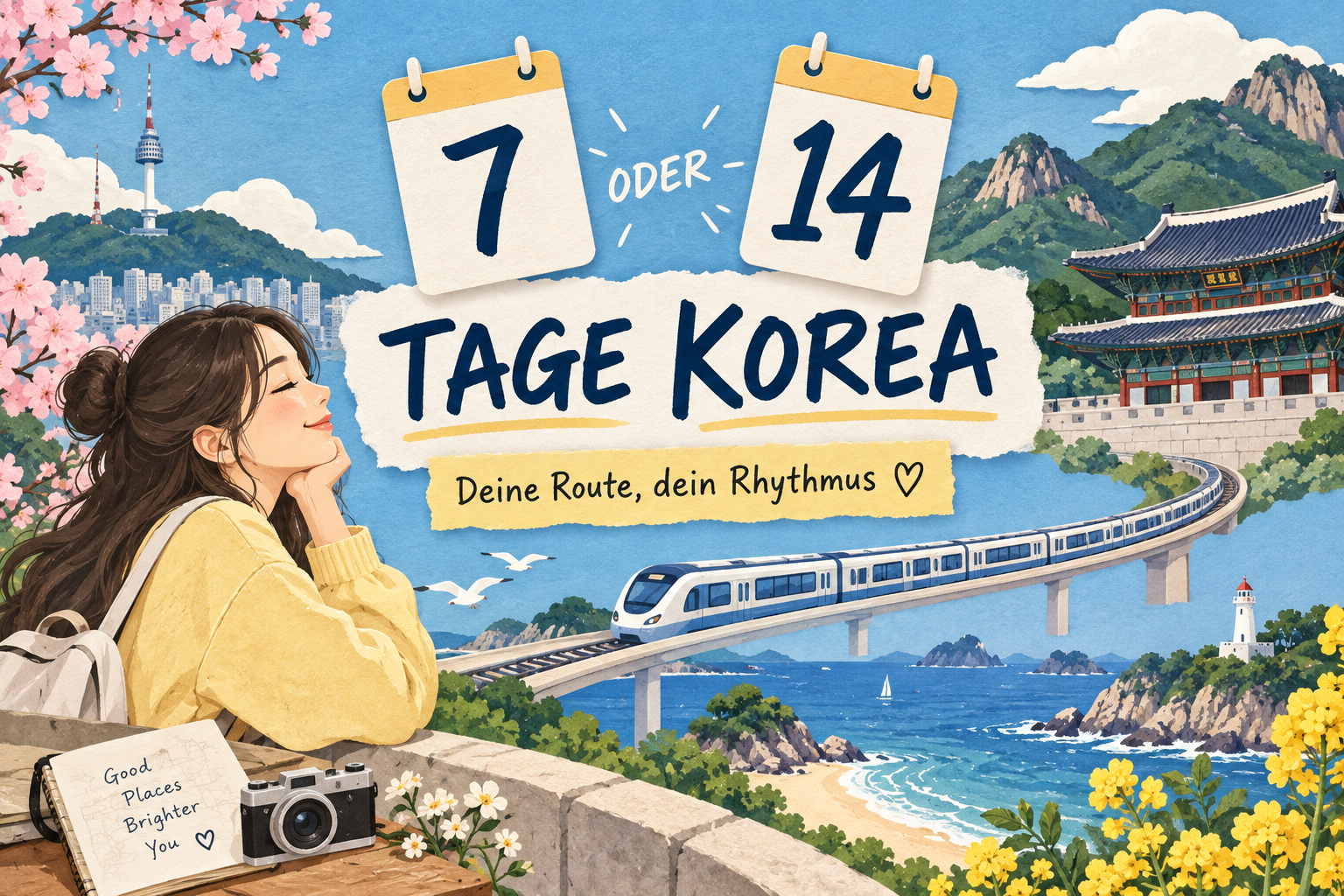Korea-Reiseroute: illustrierter Guide für sieben oder vierzehn Tage