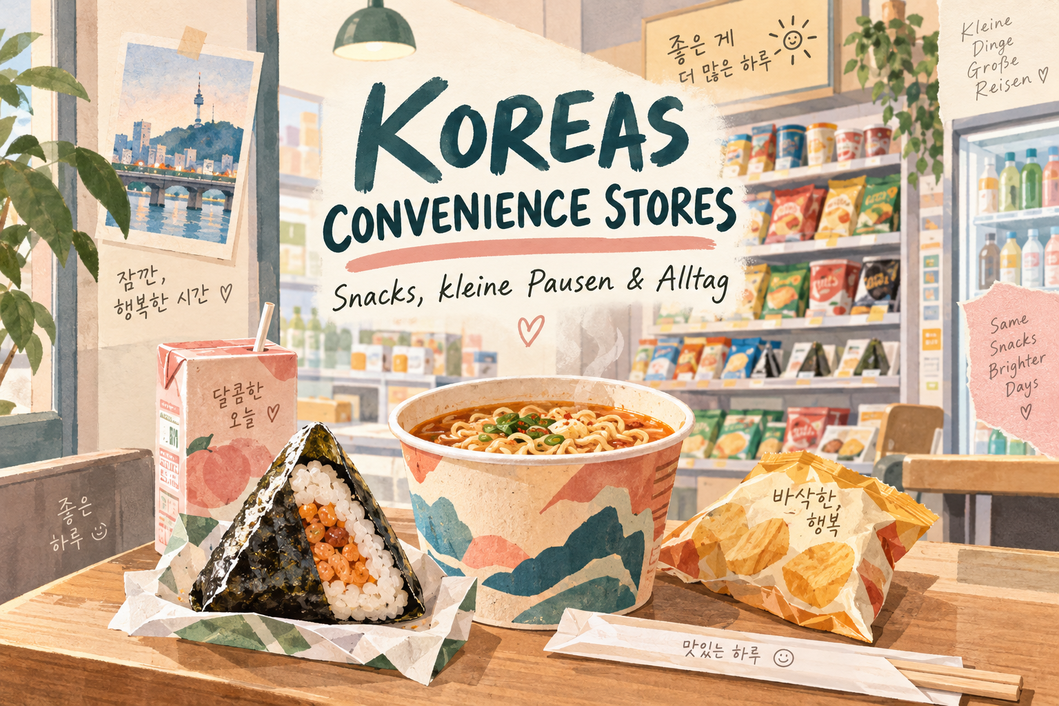 Convenience Store in Korea mit Snacks und Getränken als Illustration
