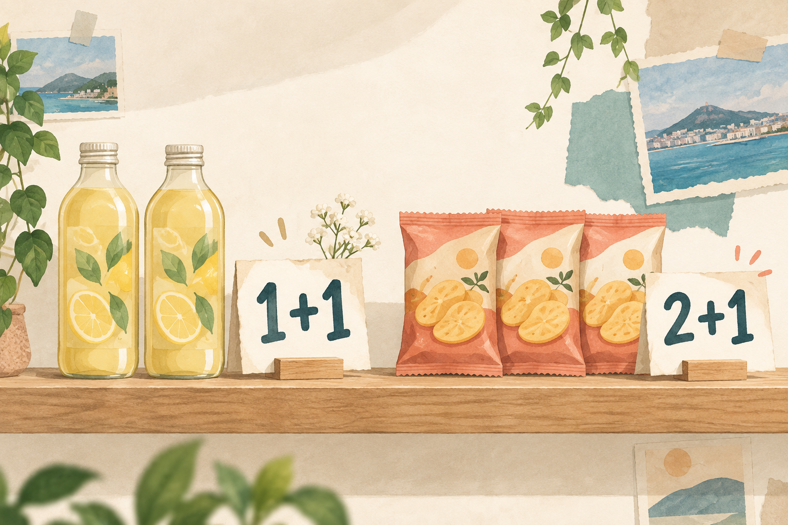 Zwei Getränke bei 1+1 und drei Snacks bei 2+1