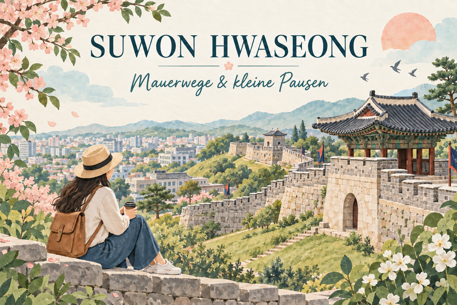 Suwon Hwaseong: illustrierte Festungsmauer mit koreanischem Tor