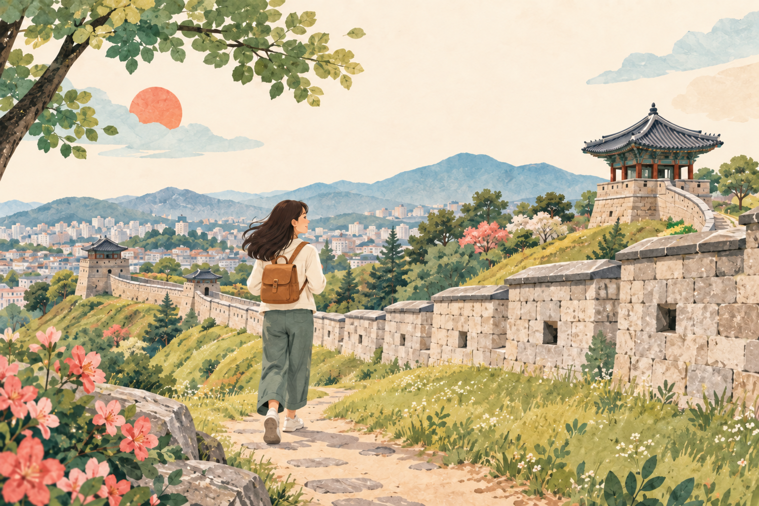 Spaziergang an einer koreanischen Festungsmauer