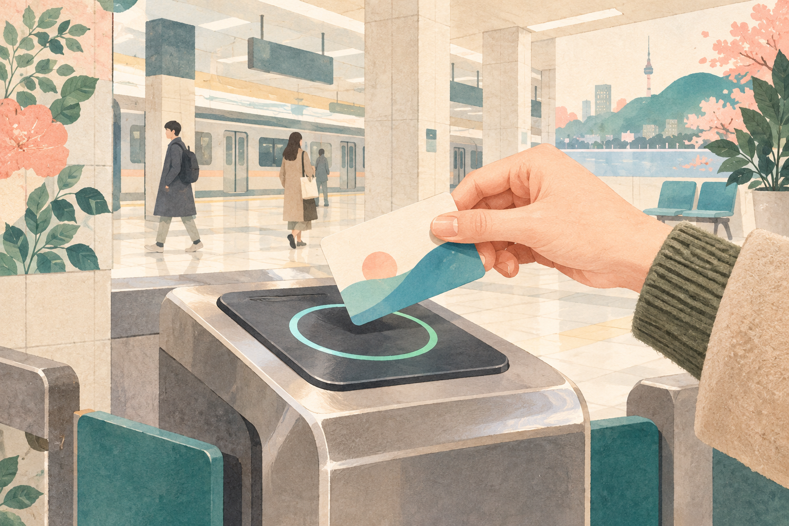 Eine einzelne Verkehrskarte am U-Bahn-Lesegerät