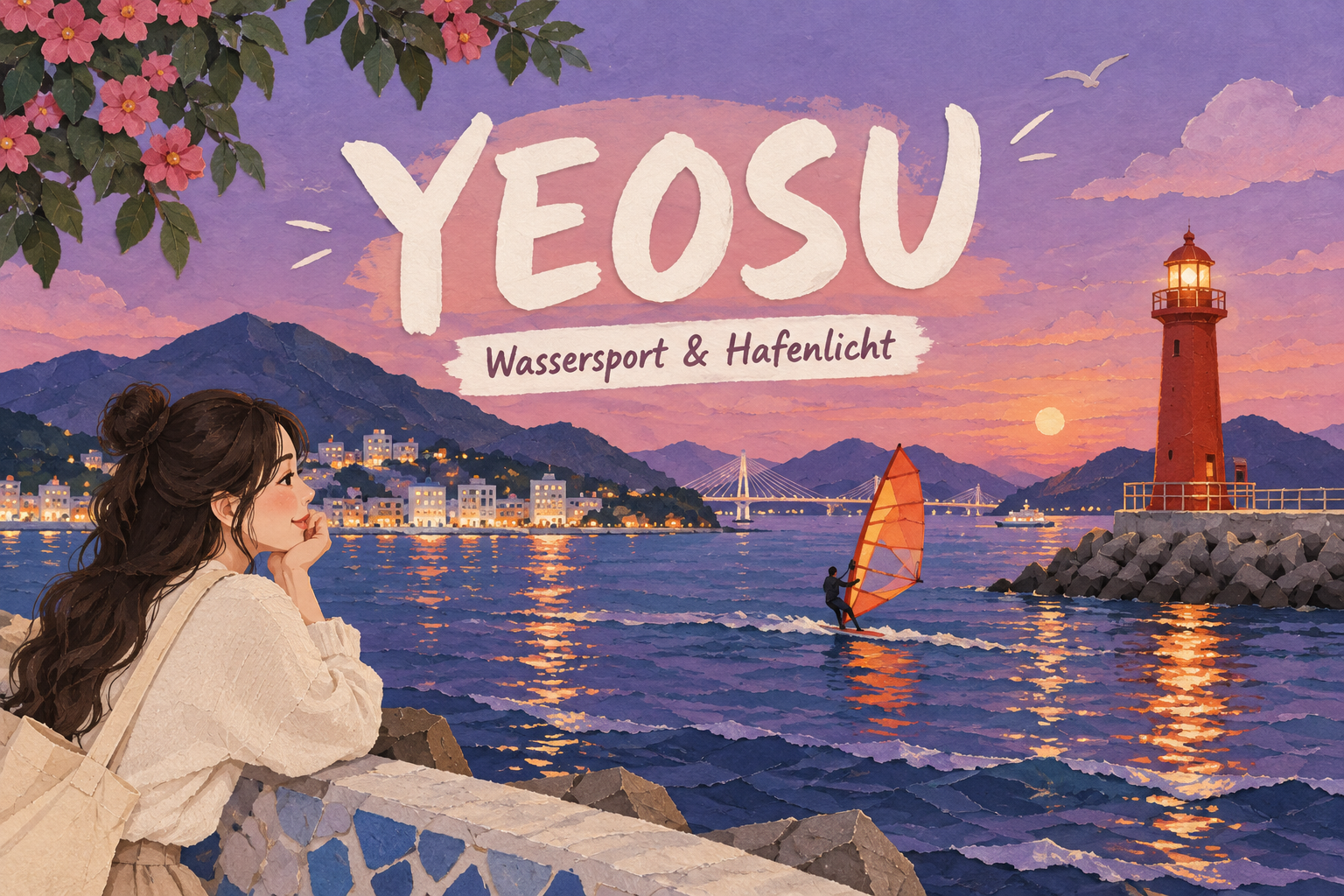 Yeosu: illustrierter Reisebericht-Titel, mit KI erstellt