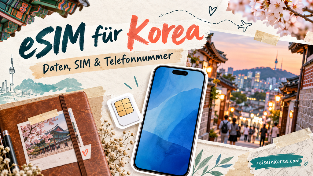 eSIM Südkorea: Smartphone und SIM als Reiseillustration