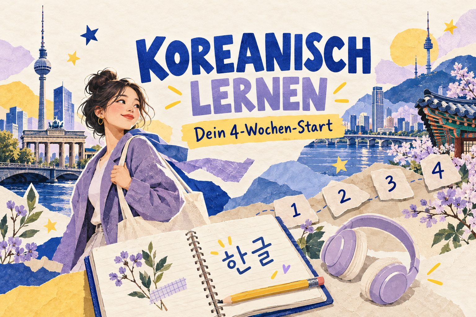 Koreanisch lernen für Anfänger: illustriertes Hangeul-Notizbuch und vier Lernschritte zwischen Berlin und Seoul