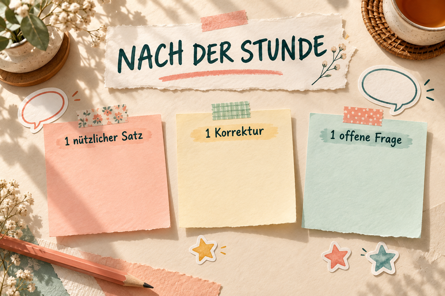 Drei Notizen nach dem Unterricht: ein nützlicher Satz, eine Korrektur und eine offene Frage